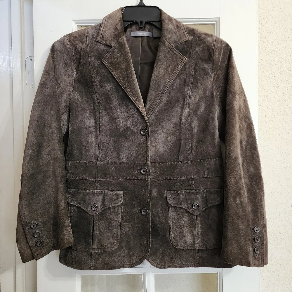 Liz Claiborne Women's Brown Suede Leather Blazer Jacket Petite Medium
